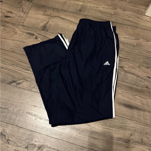 adidas Other - Adidas Navy Sweatpants with White Stripes and Elastic Waistband